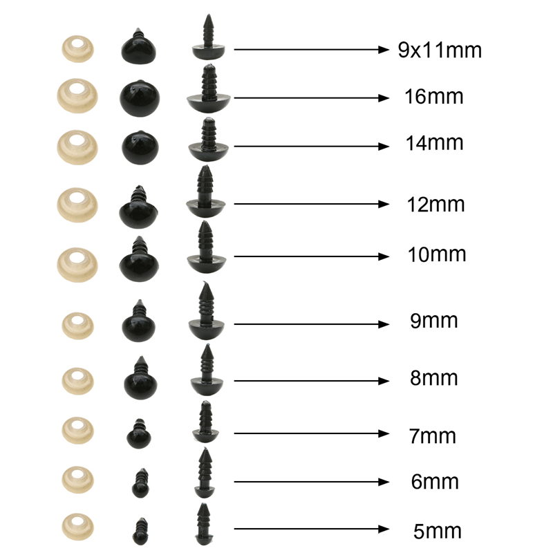 50คู่5-16มิลลิเมตรสีดําคริลิคเกลียวความปลอดภัยตาจมูกสําหรับหมีตุ๊กตาสัตว์หุ่นงานฝีมือ ทําเอง เด็กของเล่นเด็กตาอุปกรณ์ - รูปที่ 6