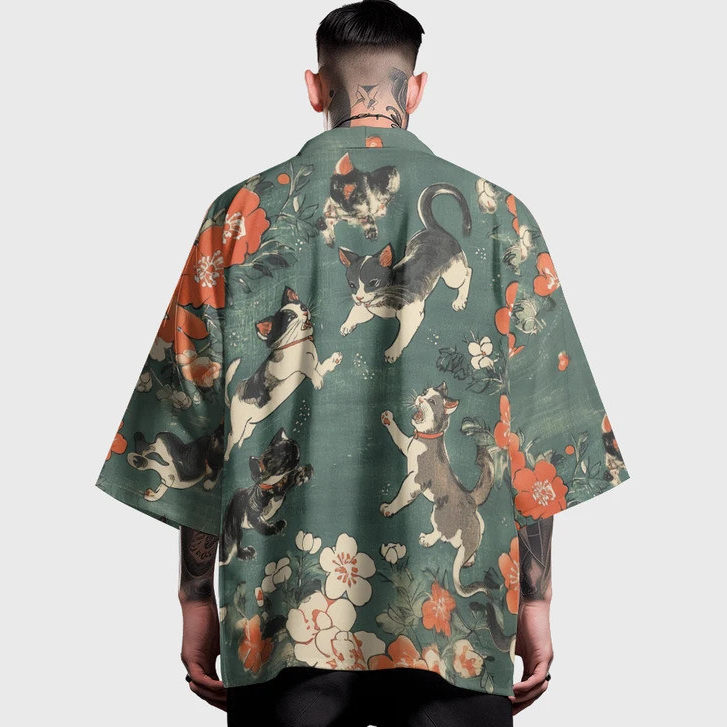 ฤดูร้อน Samurai Kimono คอสเพลย์สไตล์สัตว์น่ารักเสื้อคลุมฮาโอริStreetwearชุดกิโมโนญี่ปุ่นแฟชั่นผู้ชายYukataแบบดั้งเดิมTop