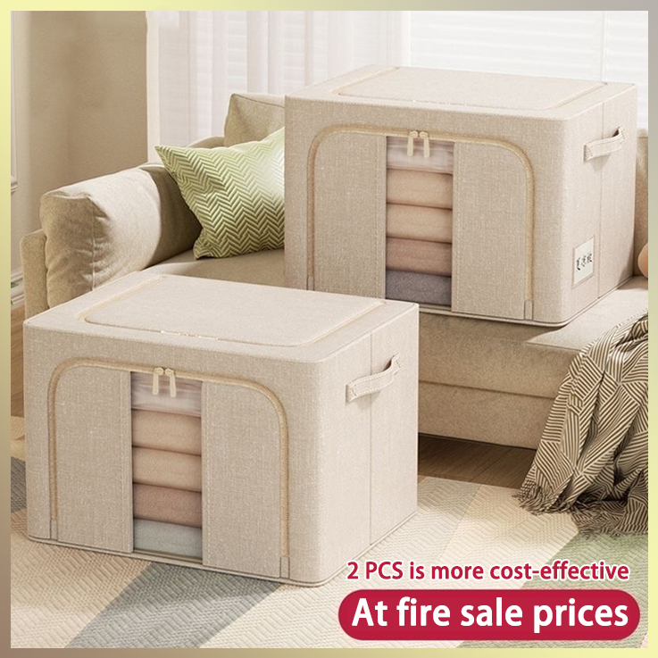 [COD]กล่องเก็บของ กล่องผ้าโครงเหล็ก พับเก็บได้ วางซ้อนได้ อุปกรณ์จัดเก็บ มีซิป2 ด้าน มี 3 ขนาด