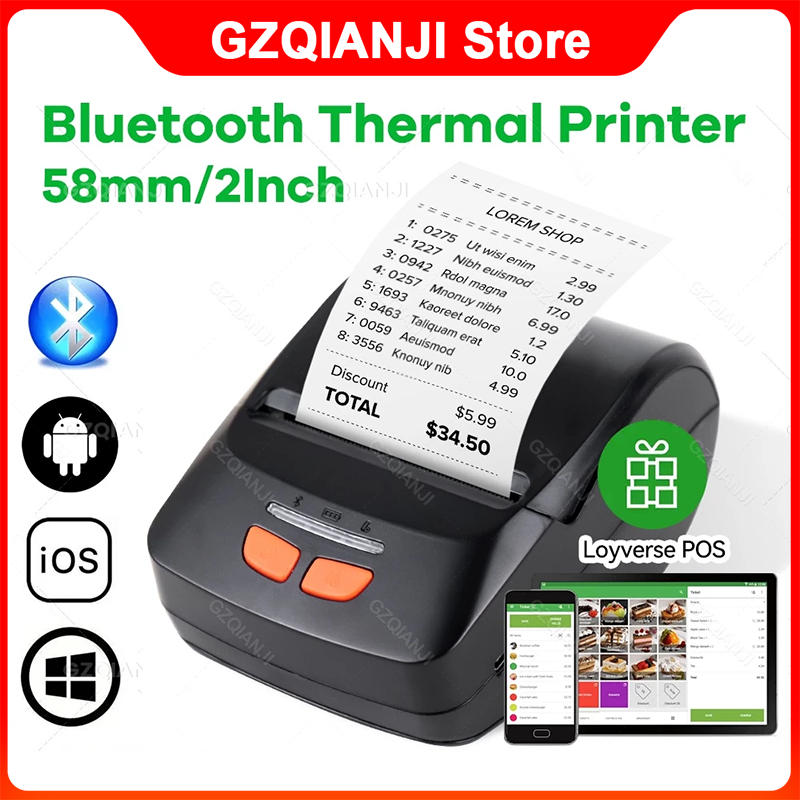 Pos เครื่องพิมพ์ใบเสร็จความร้อนแบบพกพา Bluetooth Wireless Pay Bill Printing สําหรับ Android iOS