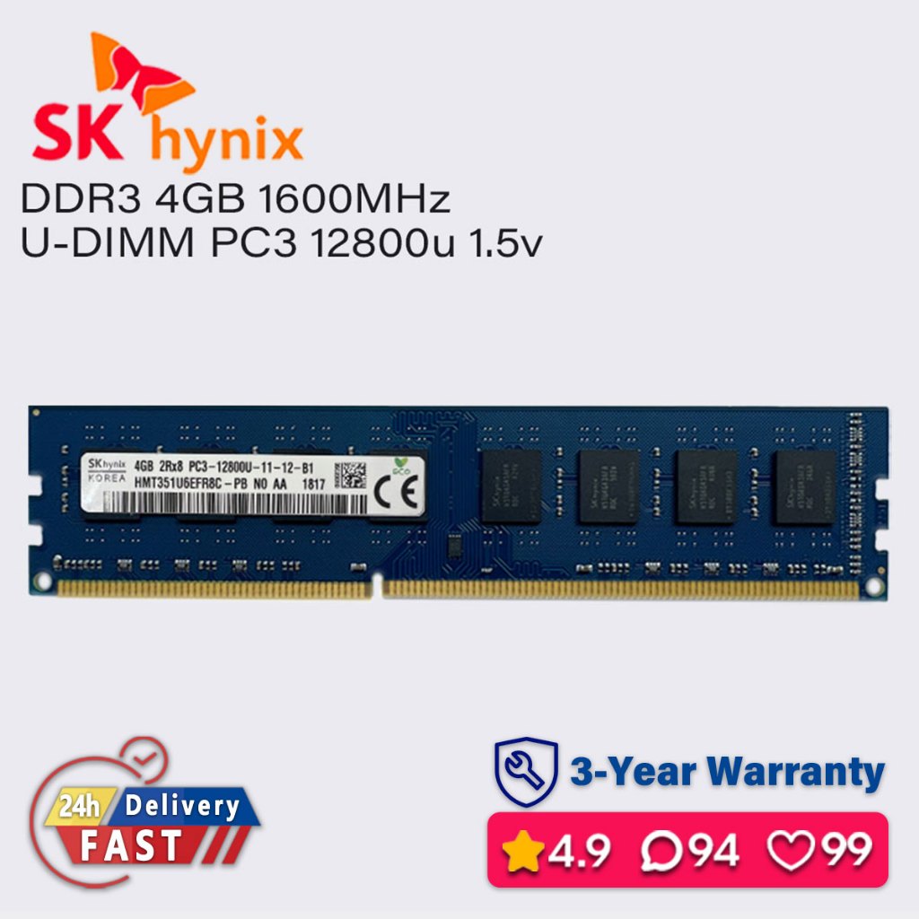 Sk hynix 8gb 4gb 1600mhz ddr3 หน่วยความจําเดสก์ท็อป dimm pc ram pc3 1.5v 12800u