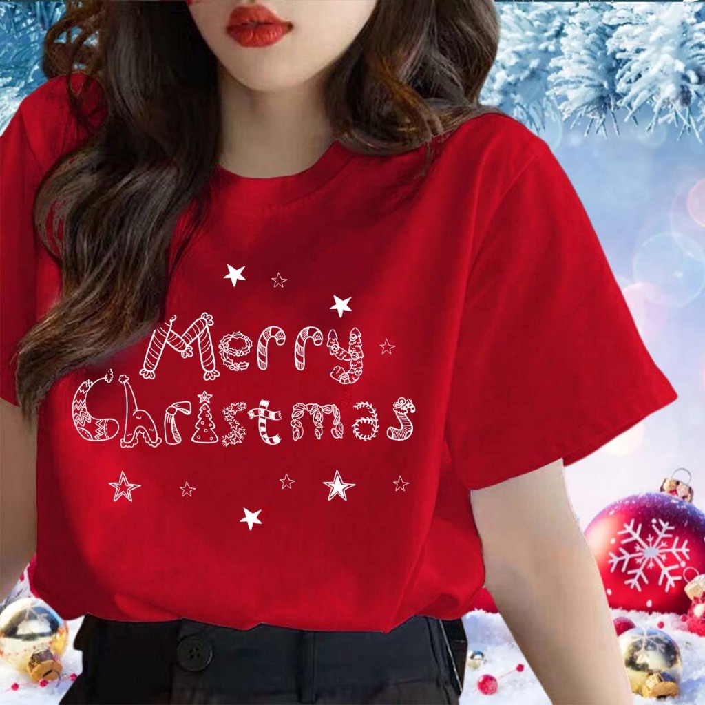 เสื้อคริสต์มาส Merry Christmas T-shirt ซานตาคลอส ต้นคริสต์มาส พิมพ์ลาย เสื้อครอบครัวคริสต์มาส วันคริสต์มาส