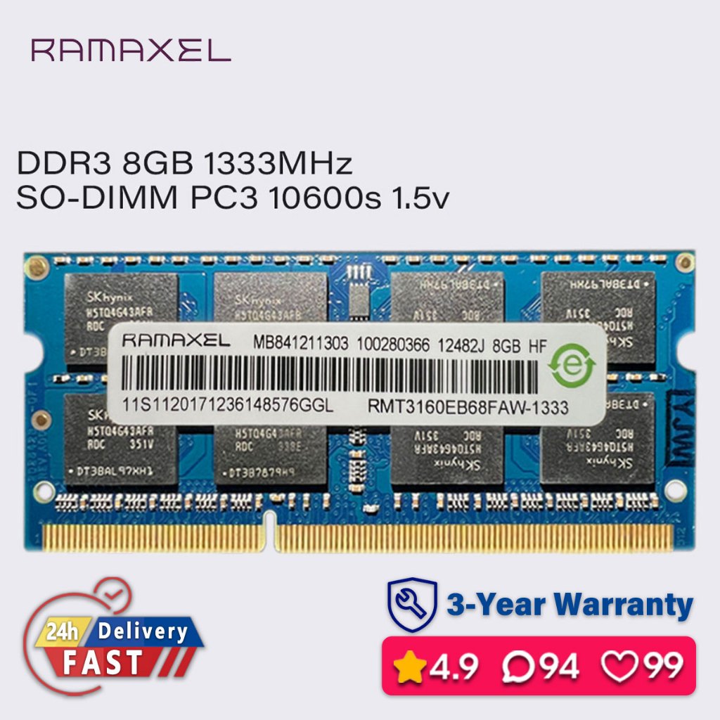 Ramaxel 8gb 4gb 1333mhz ddr3 ram แล็ปท็อป sodimm หน่วยความจํา pc3 1.5v 10600S