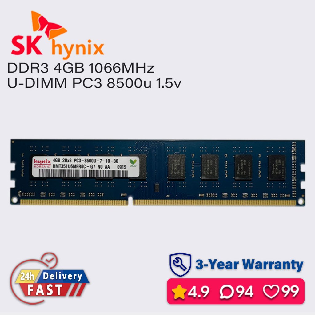 Sk hynix 4gb 1066mhz ddr3 หน่วยความจําเดสก์ท็อป dimm pc ram pc3 1.5v 8500u