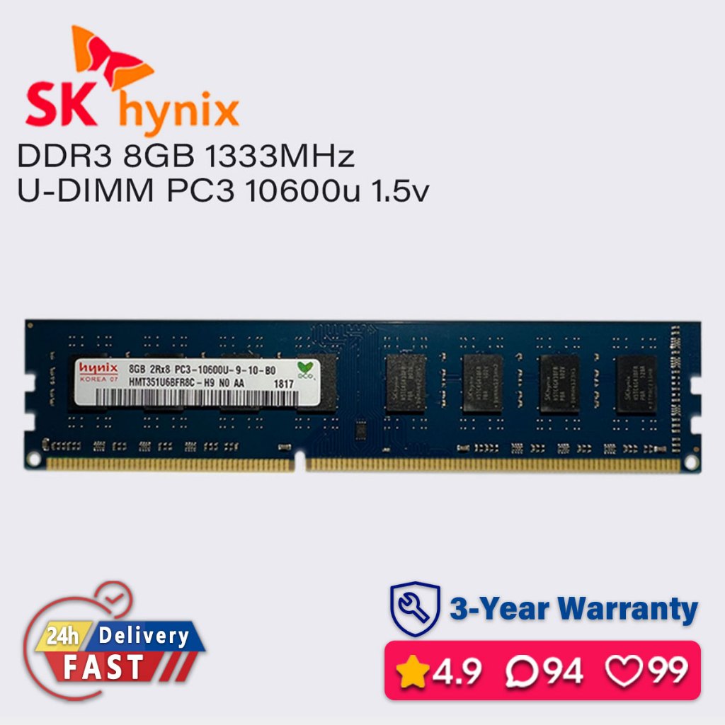 Sk hynix 8gb 4gb 1333mhz ddr3 หน่วยความจําเดสก์ท็อป dimm pc ram pc3 1.5v 10600u