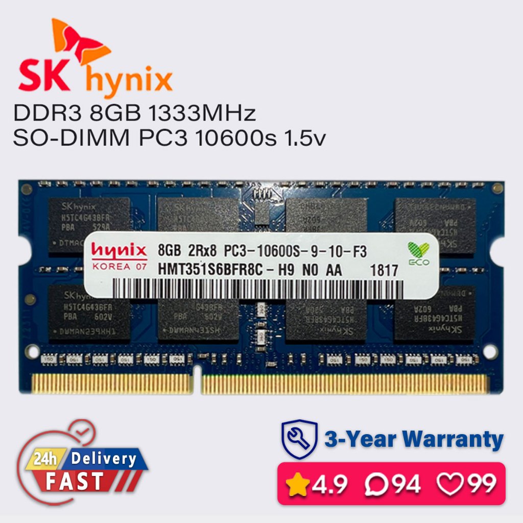 Sk hynix 8gb 4gb 1333mhz ddr3 ram แล็ปท็อป sodimm หน่วยความจํา pc3 1.5v 10600s