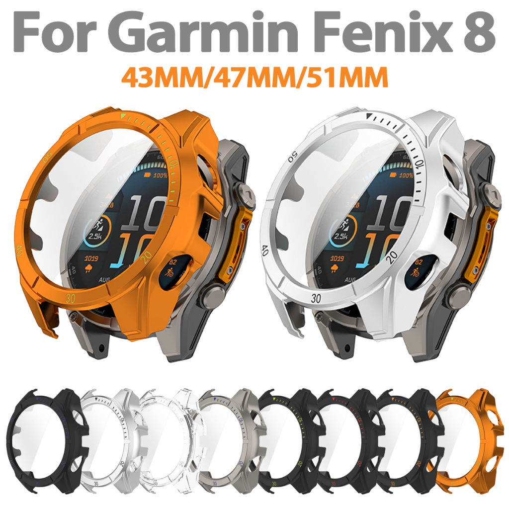 ฝาครอบป้องกันสําหรับ Garmin Fenix 8 51 มม.47 มม.43 มม.กรณี 2 In 1 ฟิล์มกระจกนิรภัยป้องกันหน้าจอกันชนรอบด้าน Garmin Fenix8 Digital Bezel Cases