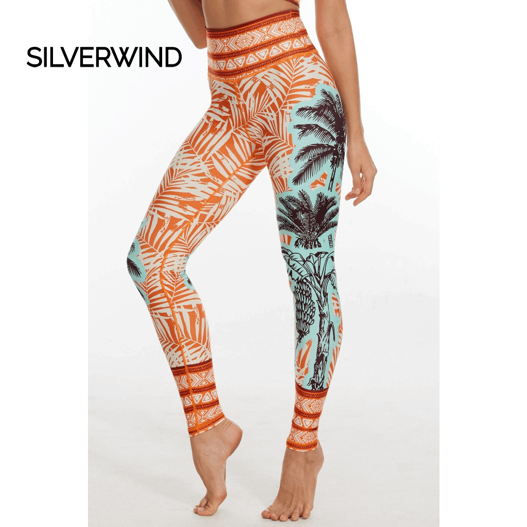 Silverwind Sunset Palms เลกกิ้งเอวสูงผู้หญิงสําหรับเล่นโยคะ พิลาทิส ยิม และออกกําลังกาย Buttery Soft และยืด Tummy Control