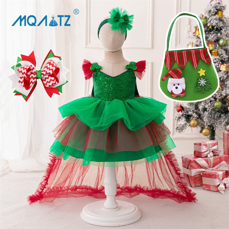 Mqatz สาวสีเขียวคริสต์มาสชุดปุยชุดเจ้าหญิงพรรคเสื้อผ้าสาวเครื่องแต่งกายคอสเพลย์ 0-4 ปี T2282XZ
