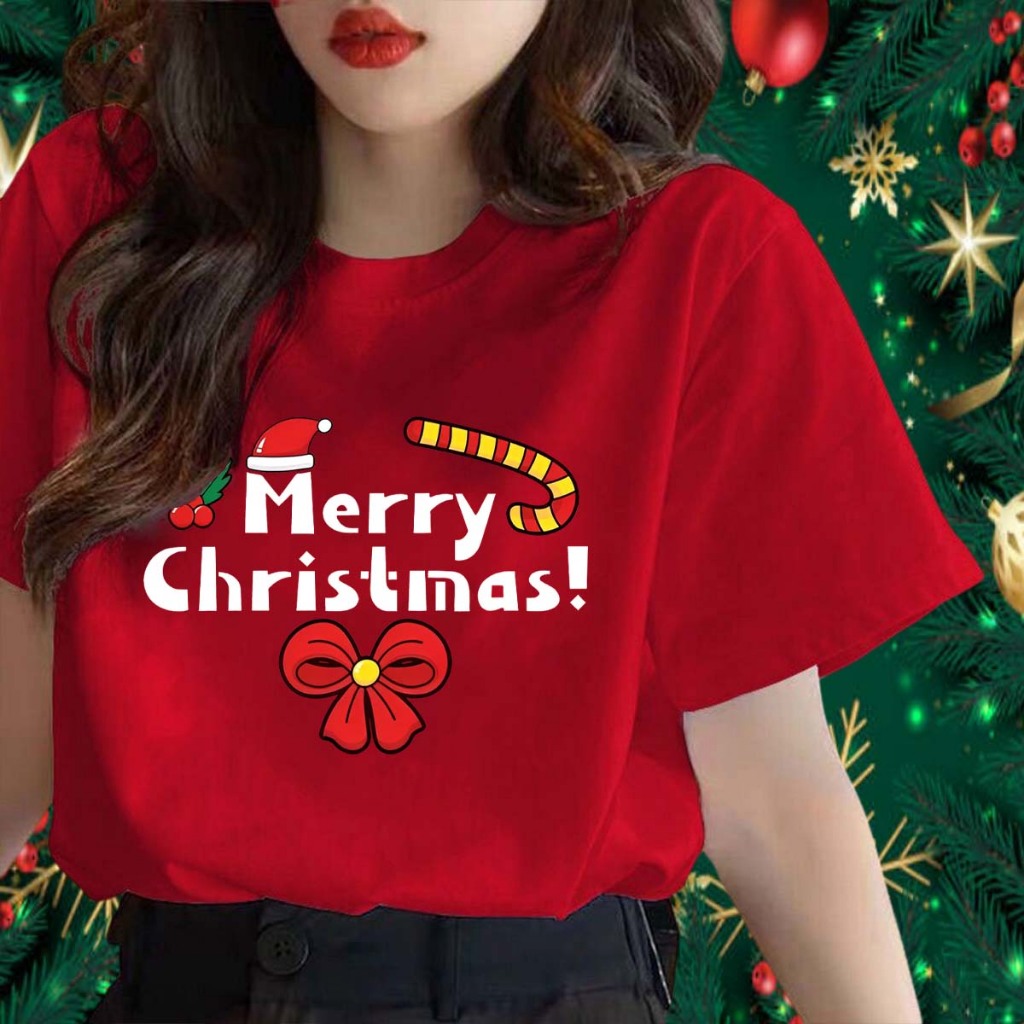 เสื้อคริสต์มาส Merry Christmas T-shirt ซานตาคลอส ต้นคริสต์มาส พิมพ์ลาย เสื้อครอบครัวคริสต์มาส วันคริสต์มาส