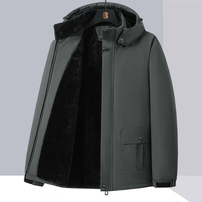 [ล-10เอ็กแอล] หมวกที่ถอดออกได้ซับขนแกะหนาขนาดใหญ่พิเศษแจ็คเก็ตคลุมด้วยผ้าฤดูหนาว กันลม กันน้ําอบอุ่นผู้ชายแจ็คเก็ต - รูปที่ 4