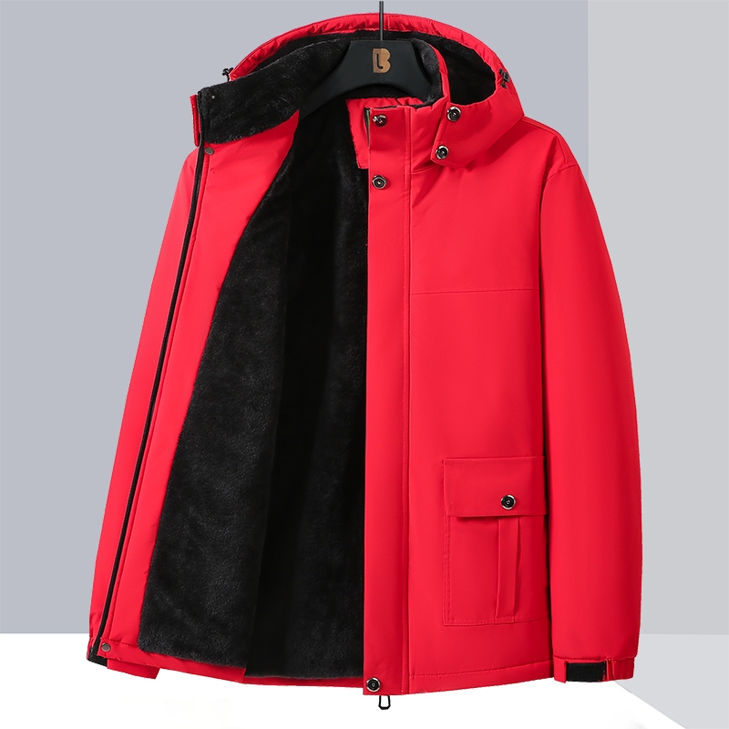 [ล-10เอ็กแอล] หมวกที่ถอดออกได้ซับขนแกะหนาขนาดใหญ่พิเศษแจ็คเก็ตคลุมด้วยผ้าฤดูหนาว กันลม กันน้ําอบอุ่นผู้ชายแจ็คเก็ต - รูปที่ 3