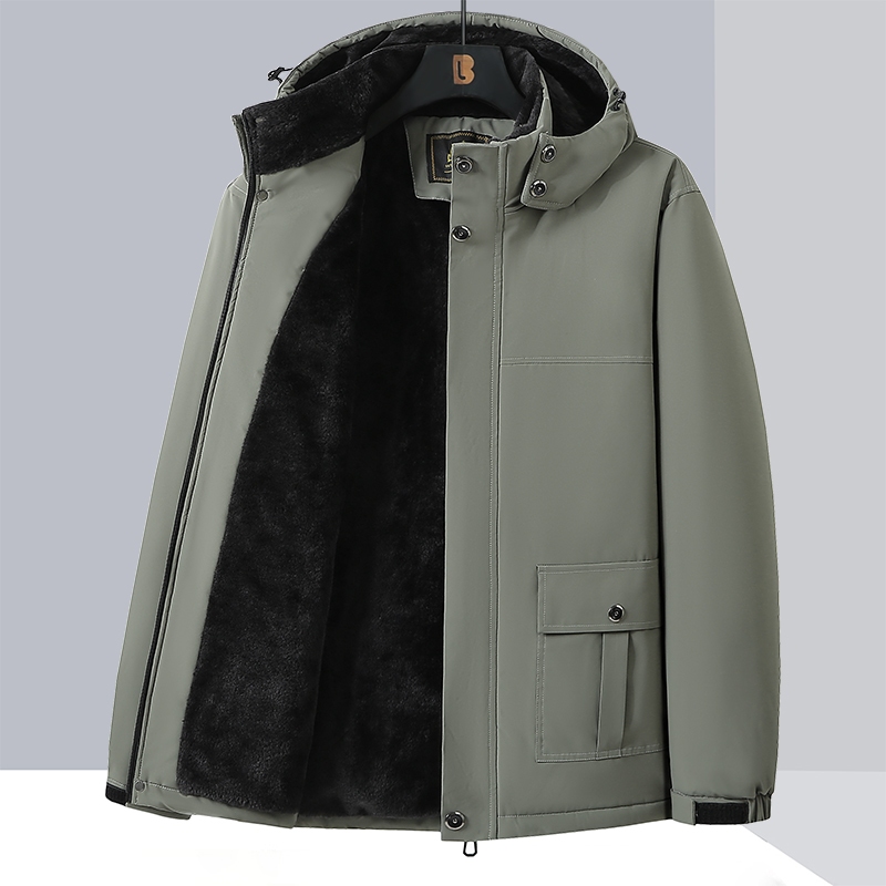 [ล-10เอ็กแอล] หมวกที่ถอดออกได้ซับขนแกะหนาขนาดใหญ่พิเศษแจ็คเก็ตคลุมด้วยผ้าฤดูหนาว กันลม กันน้ําอบอุ่นผู้ชายแจ็คเก็ต - รูปที่ 5
