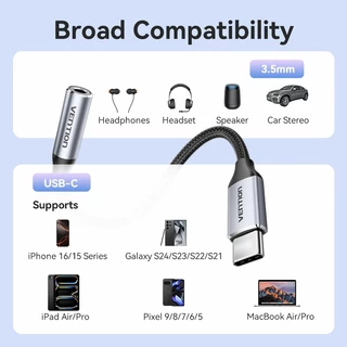 Vention USB-C to 3.5mm อะแดปเตอร์ หูฟัง สำหรับ แล็ปท็อป มือถือ