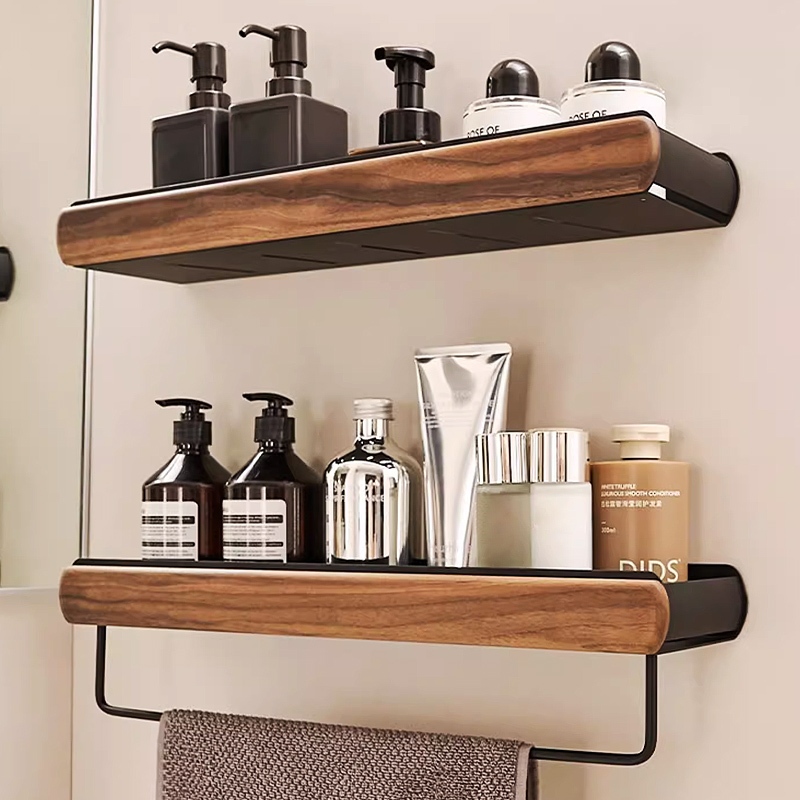 YUN JIE YA ชั้นวางห้องน้ําห้องน้ํา Washstand เครื่องสําอางที่เก็บมัลติฟังก์ชั่นห้องส้วมติดผนังวอลนัท