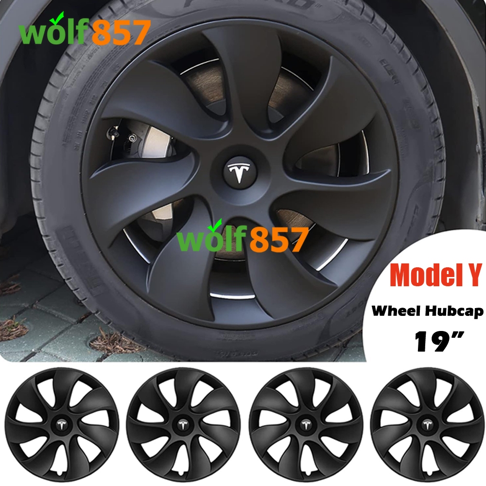 4pcs Tesla รุ่น Y 19 นิ้วล้อ OEM ครอบคลุมฝาครอบล้อ Hubcaps พวงมาลัยขอบ Protector 2017-2023