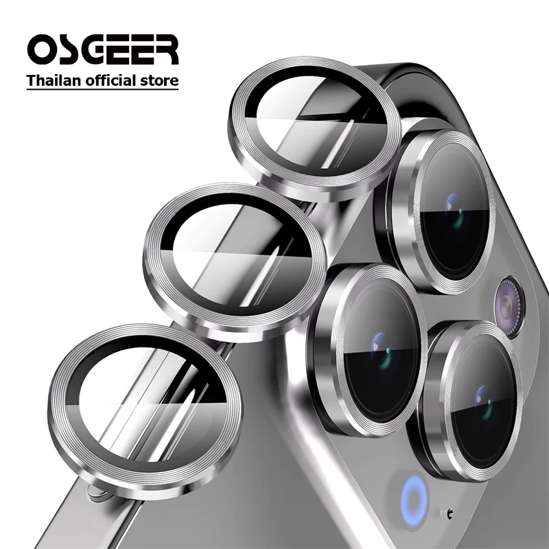 OSGEER ตัวป้องกันเลนส์กล้องสําหรับ iPhone 17 Air 11 12 13 14 15 16 Pro Max, [ถาดติดตั้ง 1 ขั้นตอน] กระจกนิรภัยป้องกันหน้าจอโลหะ