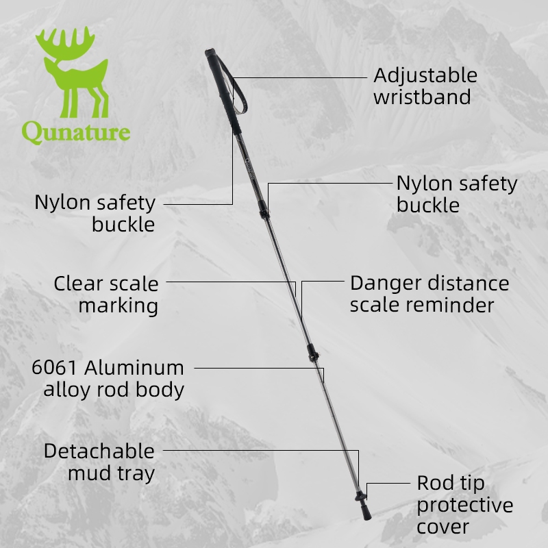 เสาเดินป่า Qunature อลูมิเนียมอัลลอยด์สามส่วนพับน้ําหนักเบาปรับล็อคกันลื่นกลางแจ้ง Camping Support Sticks