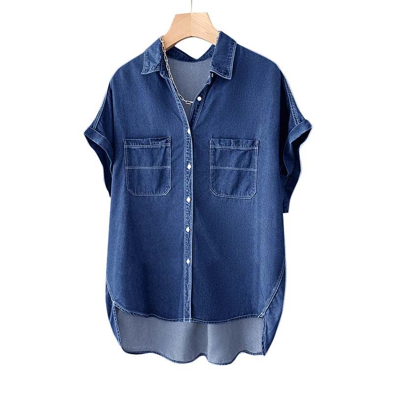 Zanzea เสื้อเชิ้ตยีน แขนสั้น คอปก ทรงหลวม มีกระเป๋า เข้ากับทุกการแต่งกาย สําหรับผู้หญิง