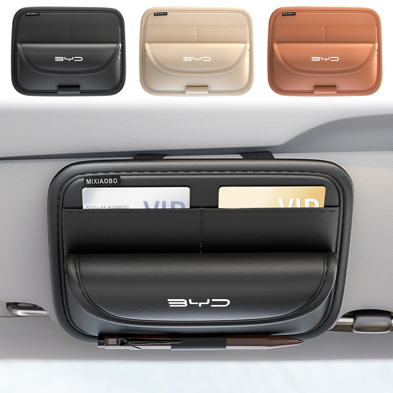 1/2pcs รถ Sun Visor กระเป๋า Velcro สไตล์อุปกรณ์ตกแต่งภายในรถยนต์มัลติฟังก์ชั่แว่นตากันแดดผู้ถือบัตรสําหรับ BYD Atto 3 หยวน Plus F3 E6 F0 G3 I3 Ea1 เพลง Max Tang