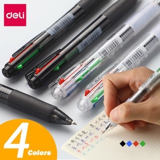 Deli 4 in 1 ปากกาลูกลื่นหลากสี 0.7 มม.สีดําสีฟ้าสีแดงเติมปากกาเจล 4 สีปากกาลูกลื่นสําหรับสํานักงานโรงเรียนเครื่องเขียน