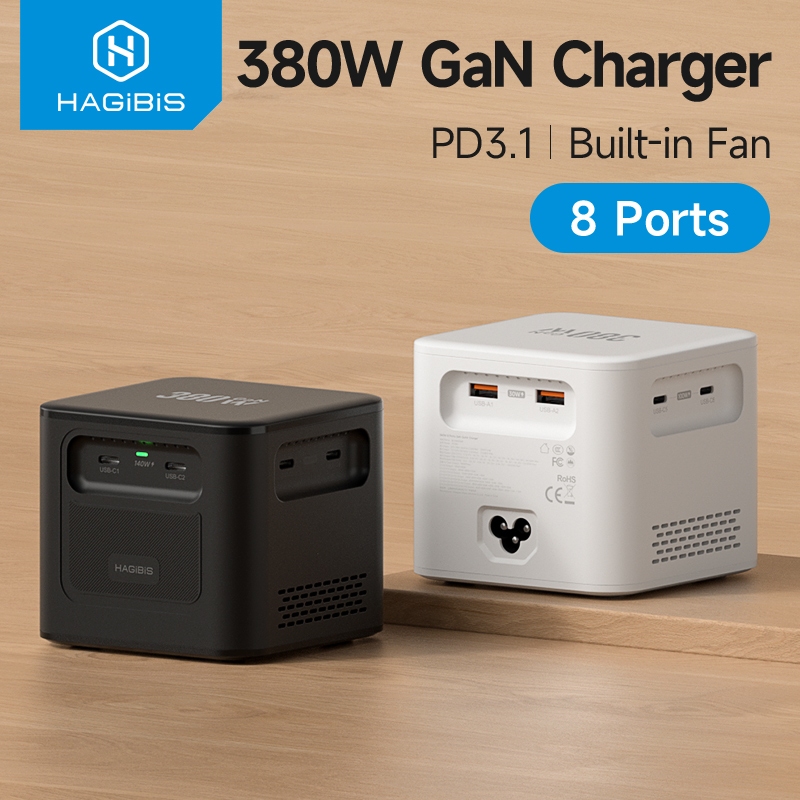 Hagibis 380W 8-Port GaN USB C Charger PD3.1 Dual 140W Rapid Charger แล็ปท็อปเดสก์ท็อปสถานีชาร์จสําหรับ MacBook iPhone16 15