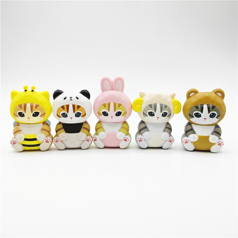 5 ชิ้น/เซ็ตการ์ตูนอะนิเมะ Mofusand แมวคอสเพลย์สัตว์แกะ Bee กระต่ายยักษ์ Panda แรคคูนขนาดเล็กรุ่น Q PVC ตัวเลขการกระทําตุ๊กตาของเล่น
