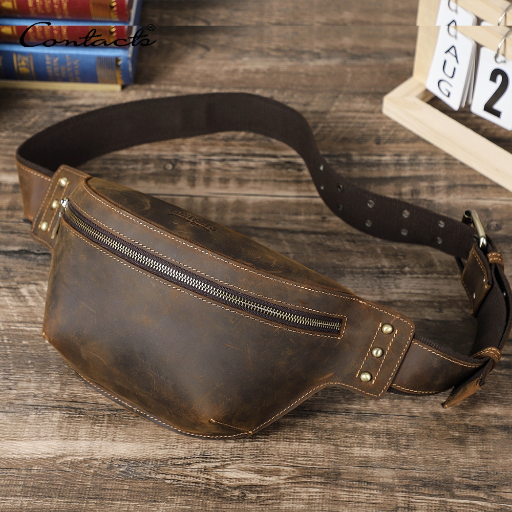 CONTACT'S กระเป๋าคาดเอวหนังแท้ กระเป๋าสะพายข้างผู้ชาย