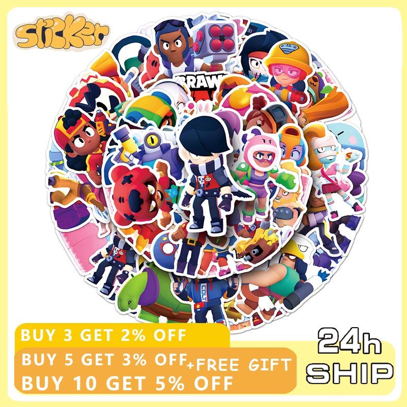 51pcs Brawl Stars เกมสติกเกอร์ตกแต่งโทรศัพท์แล็ปท็อปคอมพิวเตอร์กีตาร์เครื่องเขียนสติกเกอร์ของเล่นเด็ก