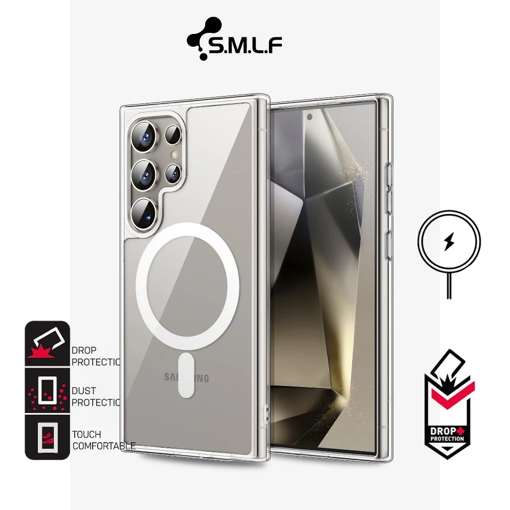 SMLF เคสแม่เหล็ก เคสใส Clear Magnetic Case For Samsung Galaxy S26 Ultra S25 Ultra S24 Ultra Anti-Yellowing กันกระแทก บาง เคส Shockproof Slim Phone Cover