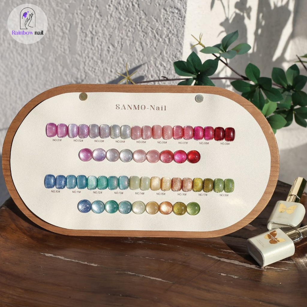 Sanmo 18 สีคริสตัลเพชรแมวตาเจลยาทาเล็บชุด บัตรสีไม้ฟรี สามารถจัดส่งได้ทันที จัดส่งฟรี