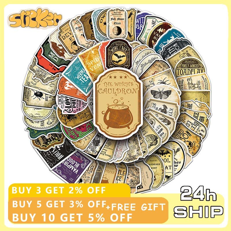 100 ชิ้น Retro Magic Potion ขวดฉลากสติกเกอร์ตกแต่ง Vintage การ์ตูนสติกเกอร์กันน้ํา