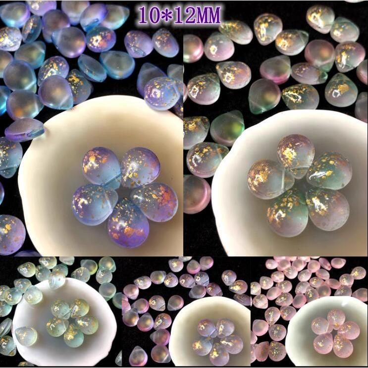 10 ชิ้นภาษาเช็คคําแก้ว Gold Frosted Water Teardrop หลวม Charm ลูกปัดสําหรับ DIY Antique headwear ออกแบบประมาณ 10x12 มิลลิเมตร y1839