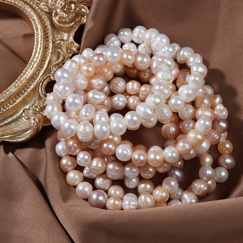 ขายส่ง สร้อยข้อมือมุกแท้น้ําจืดธรรมชาติสร้อยข้อมือยางยืด