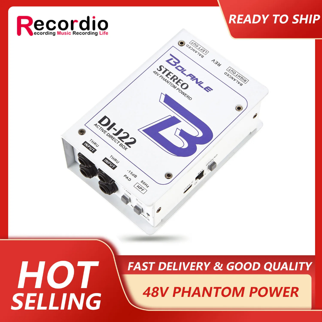 Gaz-j22 Professional Dual Channel Stereo 48V Phantom Power Supply Active Direct Junction audio DI Bo