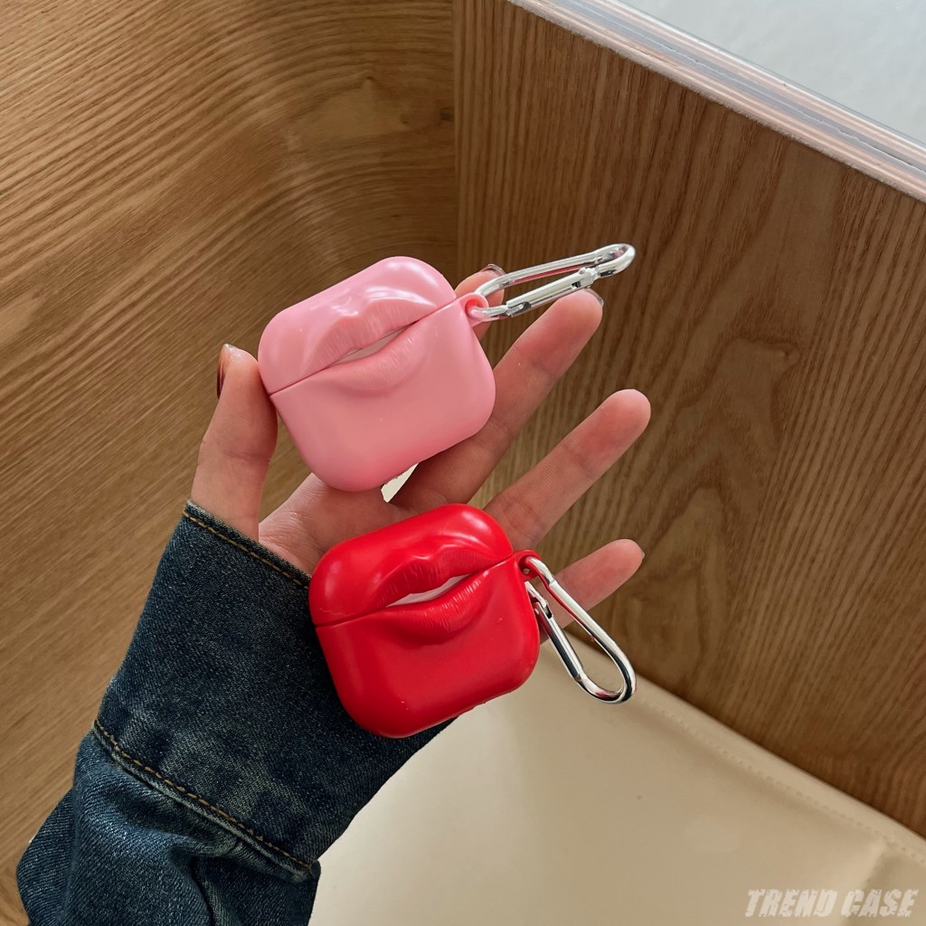 3d ตลกริมฝีปากสีแดงไร้สายบลูทูธหูฟังสําหรับ AirPods 2 3 pro AirPods4 อุปกรณ์เสริมซิลิคอน KeyRing หูฟัง