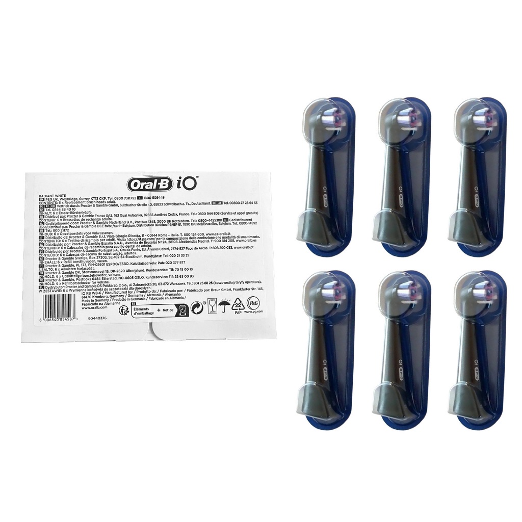 Oral-B iO Radiant White Replacement Electric Toothbrush Heads (Black, 6-Count), iORBWB-6