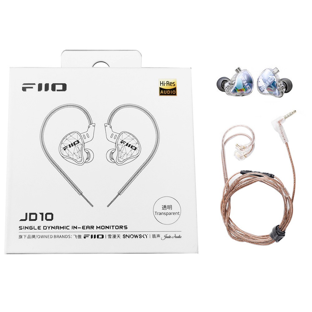 FiiO JD10 Single Dynamic In-Ear Monitors 3.5mm HiFi Earphones (Transparent)