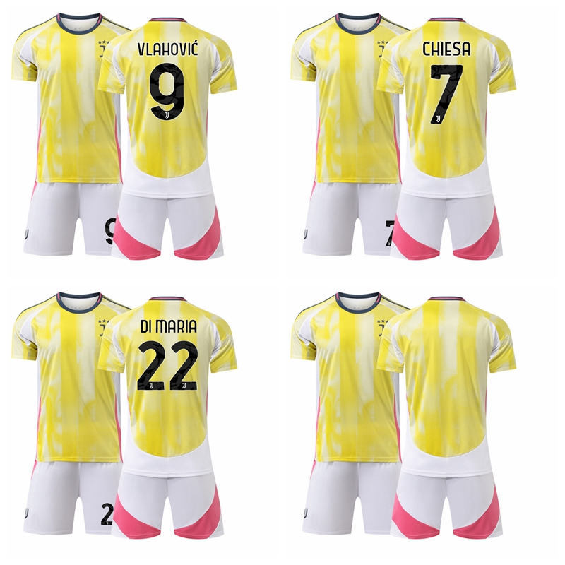 2024-25 Season Juventus Away ฟุตบอลผู้ใหญ่เด็ก Jersey Kit Vlahovic Chiesa Di María ชุดกีฬา