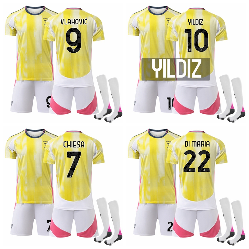 2024-25 Season Juventus Away ฟุตบอลผู้ใหญ่เด็ก Jersey ชุด Vlahovic Chiesa Di María Yildiz ชุดกีฬา