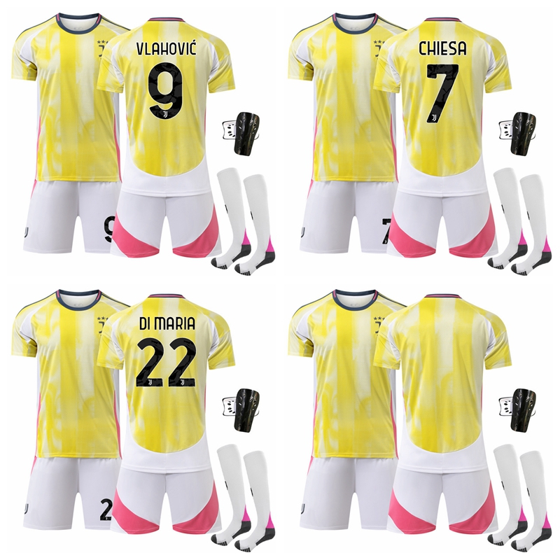 2024-25 Season Juventus Away ฟุตบอลผู้ใหญ่เด็ก Jersey Kit Vlahovic Chiesa Di María ชุดกีฬา