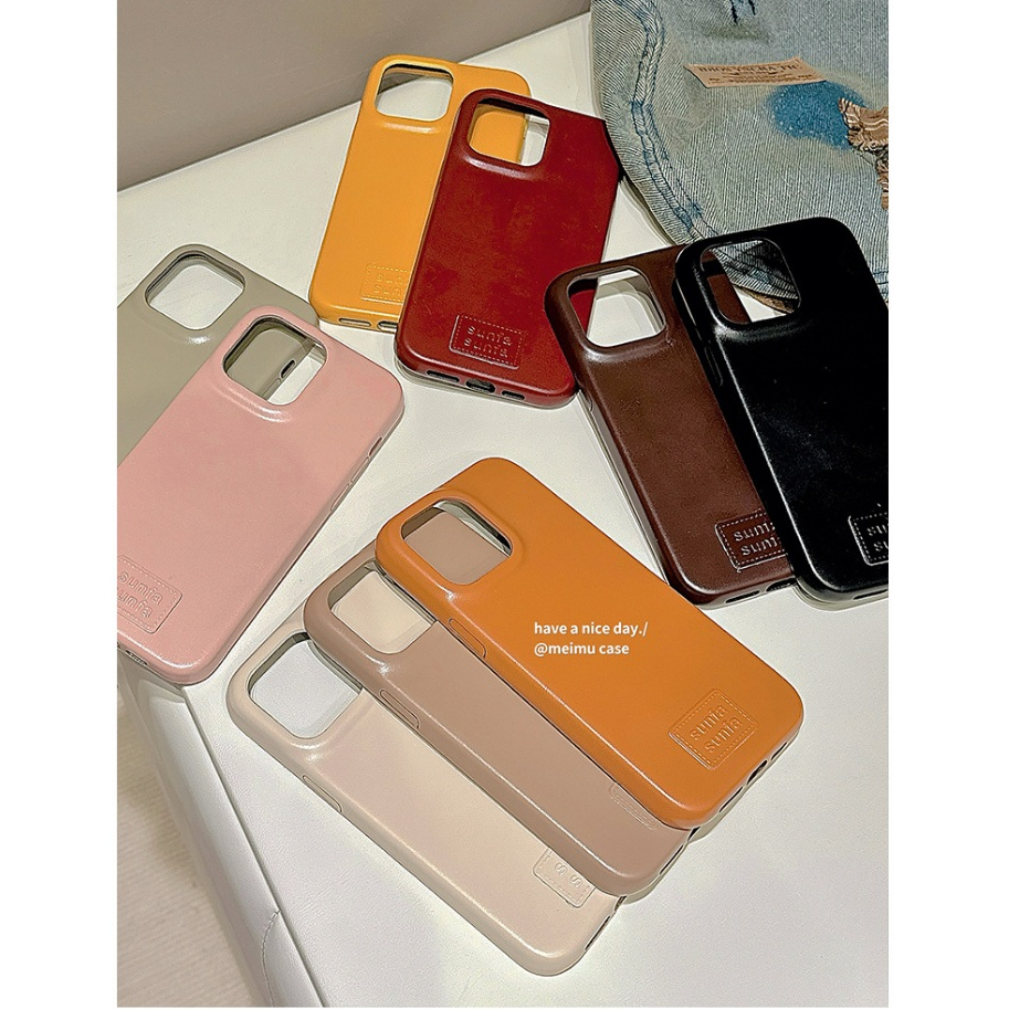 เกาหลี อิน วินเทจช็อคโกแลตสีน้ําตาลฮาร์ดหนังกรณีโทรศัพท์สําหรับ ไอโฟน 17โปรแม็กซ์ 16โปรแม็กซ์ 13 14 15 มือโปร สูงสุด กันกระแทกป้องกันเต็มธรรมดาสาวมือถือปกปลอก