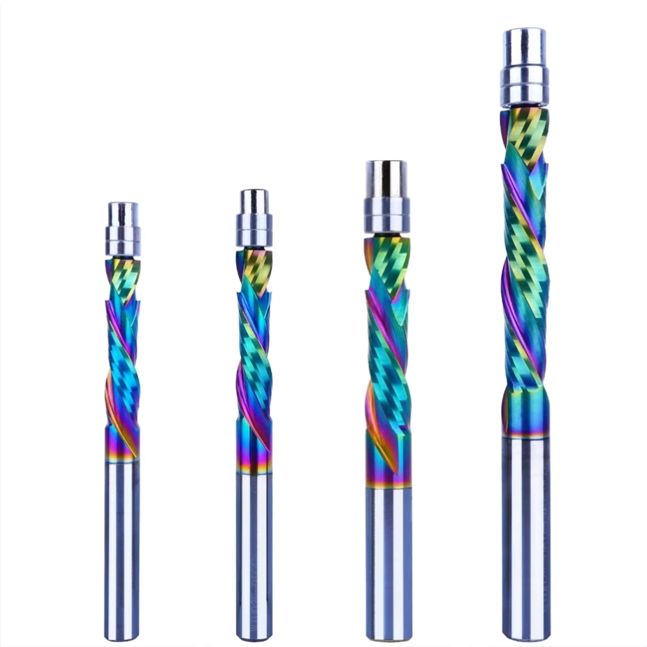 Dlc เคลือบขึ้นลงการบีบอัดเกลียว Flush Trim Router Bits แบริ่งคาร์ไบด์เครื่องตัดมิลลิ่ง