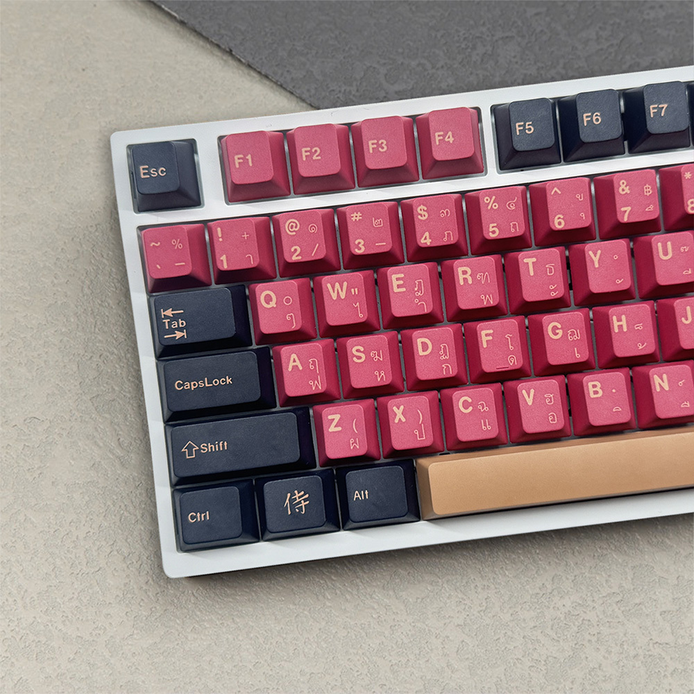 ขายตรงจากโรงงาน สีแดง Samurai Keycap OEM ด้านข้างแกะสลักไทย Keycap 135 คีย์ PBT Dual Shot คีย์บอร์ด Keycap