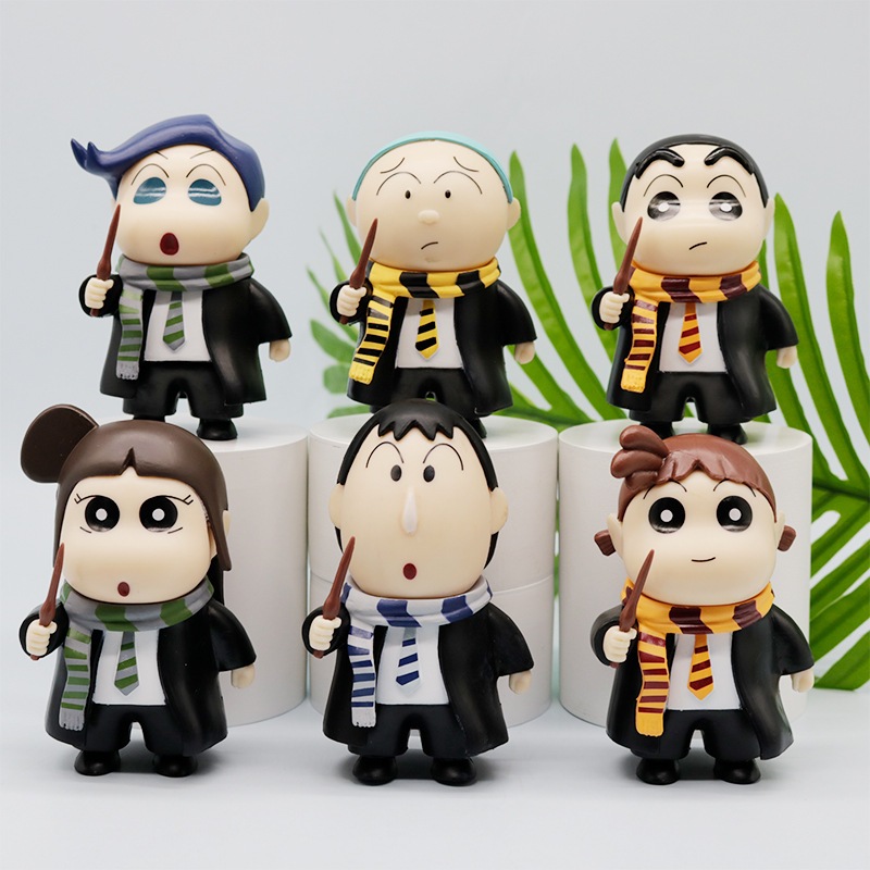 6 ชิ้น/เซ็ต 9-10 ซม.Yoshito Usui อะนิเมะ Crayon Shin-chan Harry Potter Magician Boochan Kazama Toru รุ่น Q PVC ตัวเลขการกระทําตุ๊กตาของเล่น