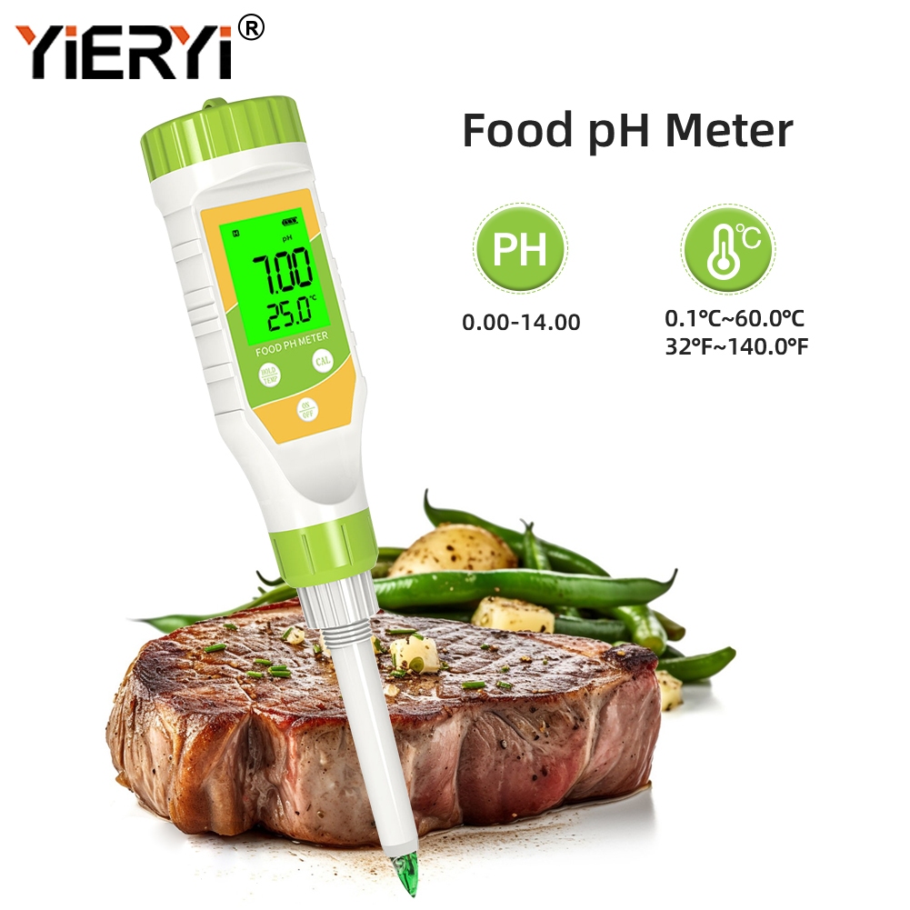 Yieryi Digital pH Meter สําหรับอาหาร 0.01 ความละเอียดความแม่นยําสูงเครื่องทดสอบ pH ของอาหารพร้อมจอแสดงผล LCD เรืองแสงและ ATC สําหรับเนื้อขนมปัง Brewing ชีส Solid Sampling ดินอ่อนและน้ํา