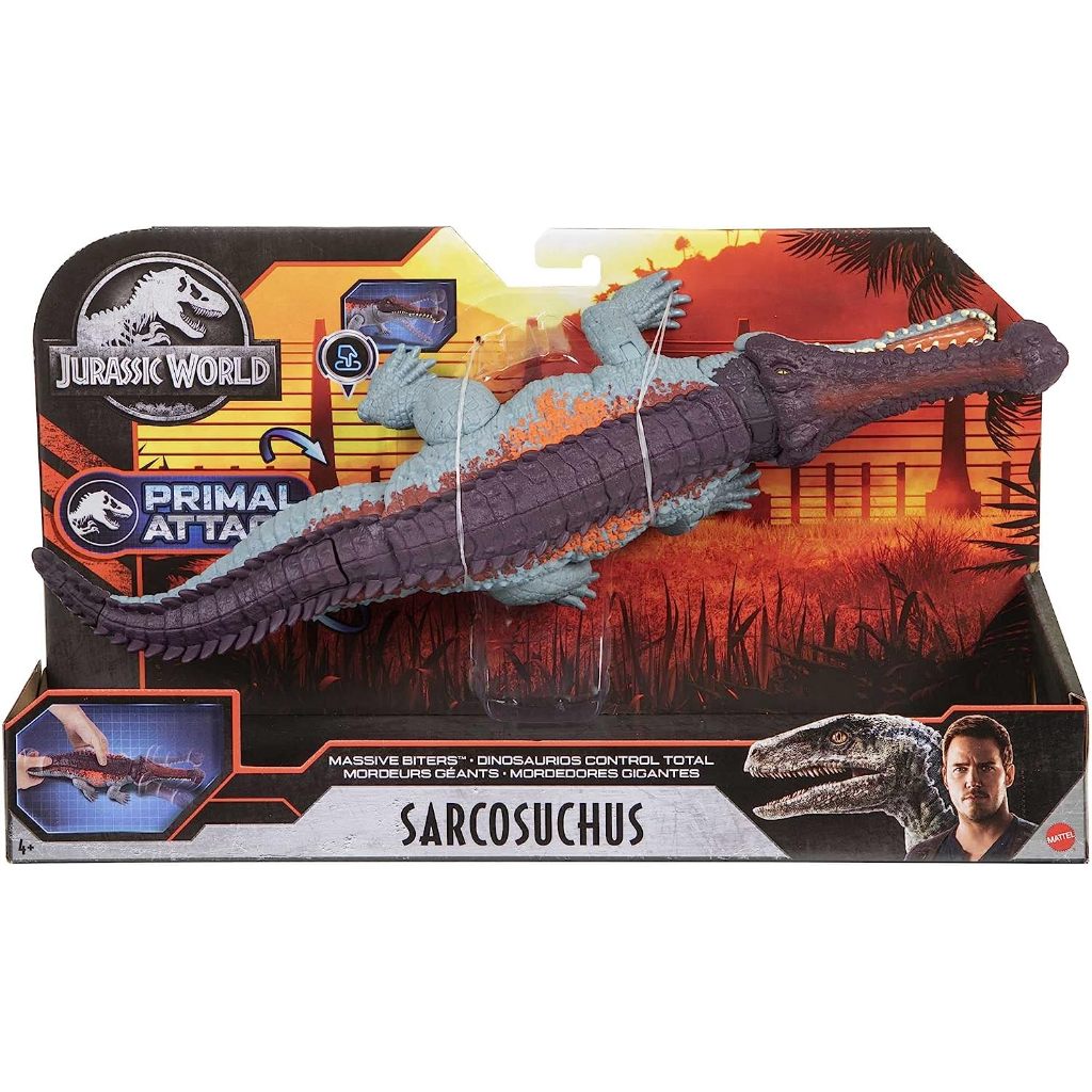 Jurassic World Toys Massive Biters Sarcosuchus Larger-Species Dinosaur Action Figure, Tail-Activated Strike & Chomp Action GVG68