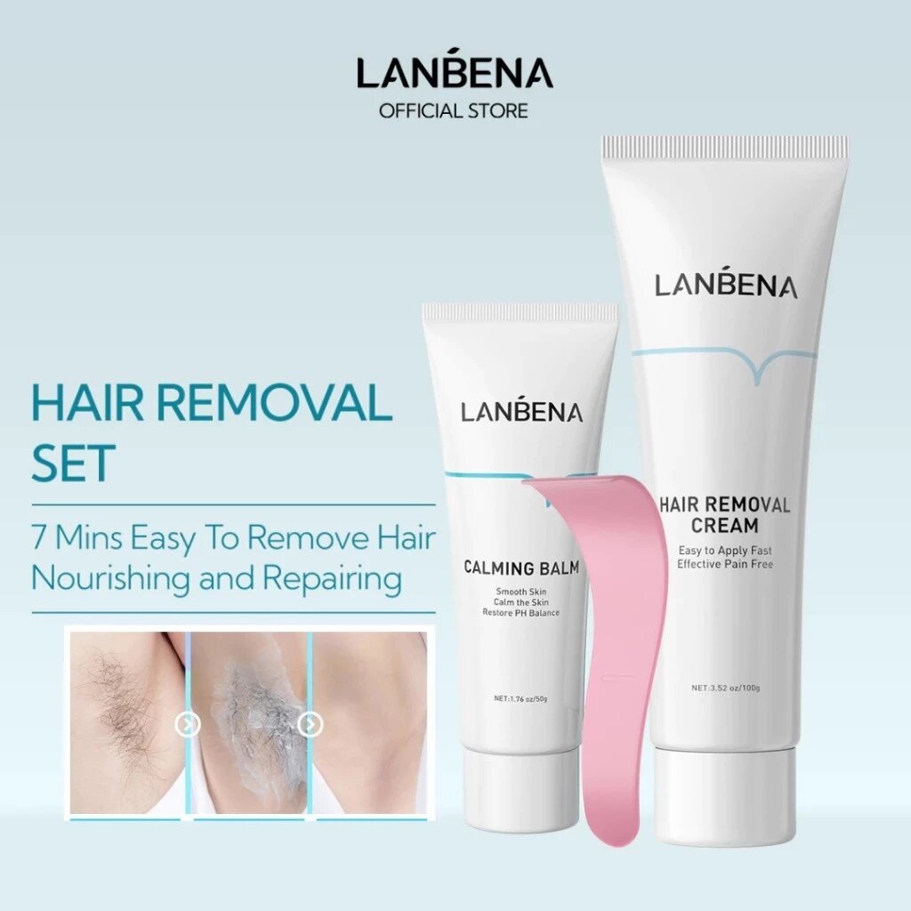 Lanbena บาล์มกําจัดขนไม่เจ็บปวด Wax Aloe Vera Calming Balm ชุดกําจัดขนอย่างอ่อนโยน