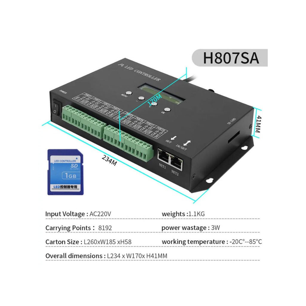 10pcs H807SA IFI 4CH Artnet/DMX ถึง SPI LED Pixel Controller US Plug