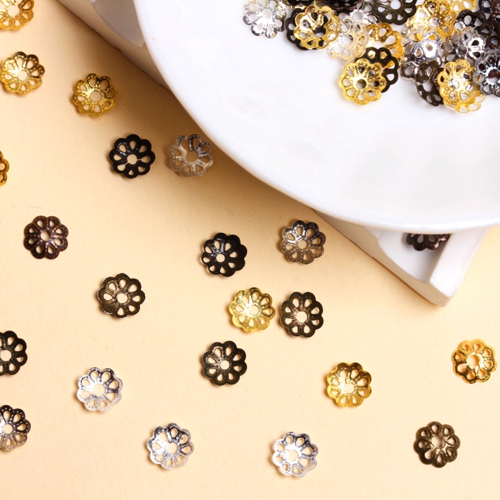 ฝาครอบลูกปัดโลหะ รูปดอกไม้ ขนาด 6 มม. สําหรับทําเครื่องประดับ DIY 300 ชิ้น